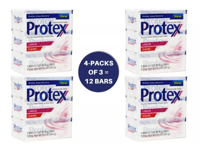 Protex Cream Cleansing Bar Soap 4-Pack of 3 Units Each (12 Bars)