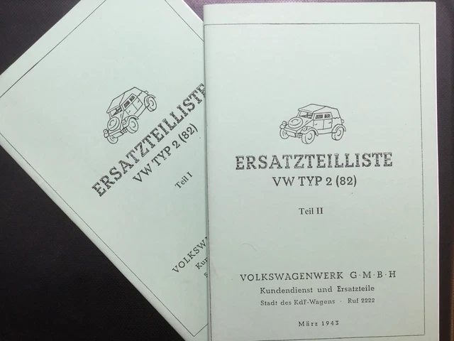 Typ KUBEL ERSATZTEILLISTE WWII VW Volkswagen GERMANY Typ.82 Kubelwagen ...