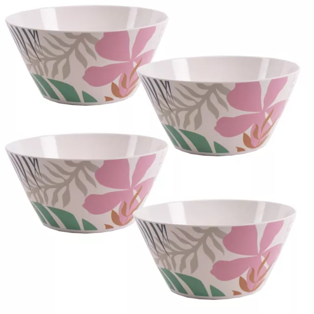 4 x Plastic Melamine Jungle Flowers Breakfast Salad Bowls for Camping Picnic