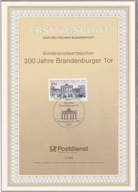 Ersttagsblatt ETB 4/1991 - "200 Jahre Brandenburger Tor" - Stempel Bonn