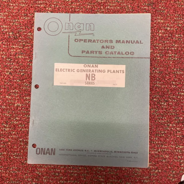 Vintage ONAN NB Series Electric Generator Operators Manual & Parts Catalog