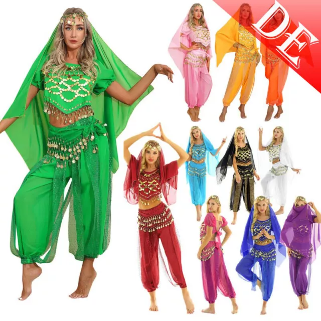 DE Damen Bauchtanz Kostüm Sexy Belly Dance Outfit Indische Verkleidung Set