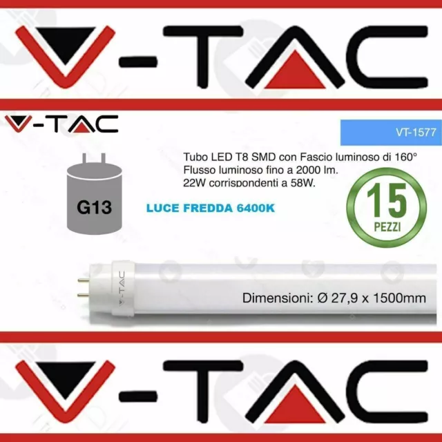 V-TAC VT-1577 Tube néon Led 150cm lumière 6500k blanc froid en