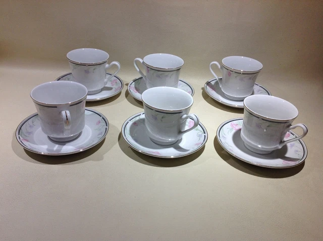 Lot De 6 Tasses à Café Et Soucoupes Cocema De Fès, Maroc - Céramique Vintage
