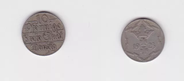 10 Pfennig Kupfer Nickel Münze Danzig 1923 Jäger D 5 ss (156722)