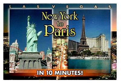 Las Vegas Nevada Postcard New York to Paris in 10 Minutes Statue Liberty Eiffel