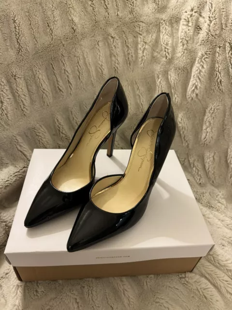 Jessica Simpson Claudette D’Orsay Patent Black 4 Inch Heels 8.5 Worn Once