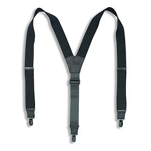 Suspenders Black Leather Flex Wide 1.36 inch | Wiseguy Original (XL/XXL)