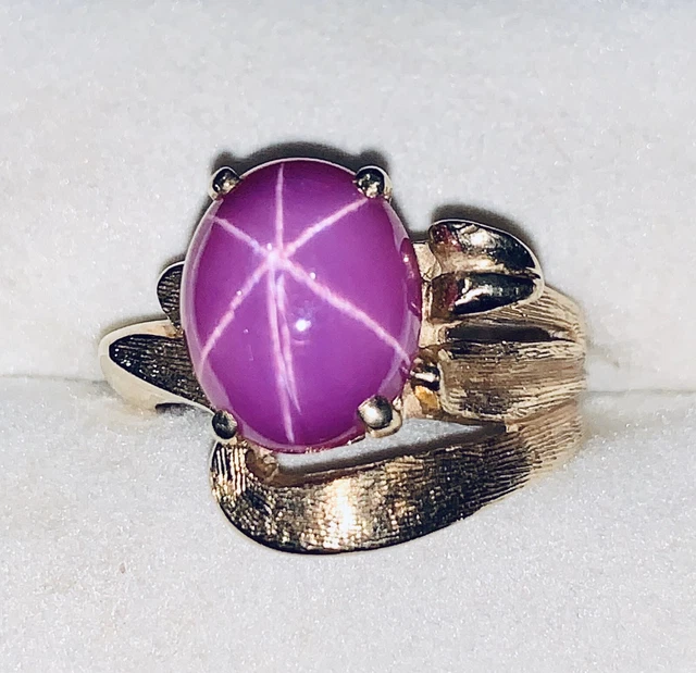 14k Yellow Gold Star Ruby Sapphire Ring Band Size 5.5