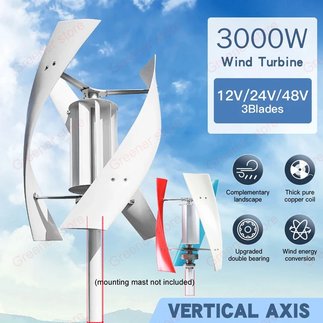 3000W 12V 24V 48V Vertical Axis Wind Turbine Generator Mppt Charge ...