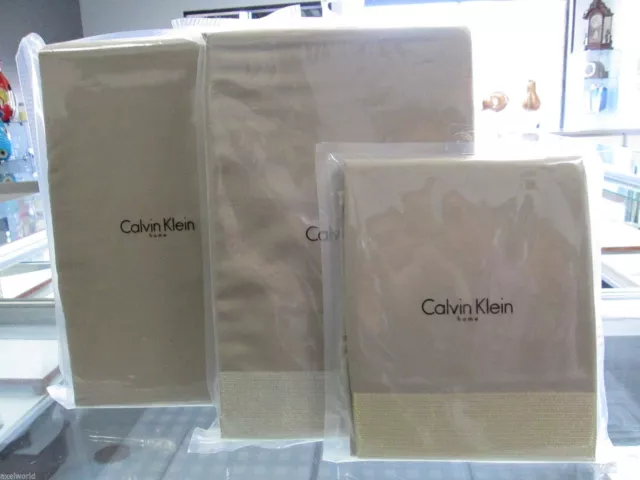 Calvin Klein Home Golden Vines/Luster Band 2Pc King Pillowcases Pair Bnip $125