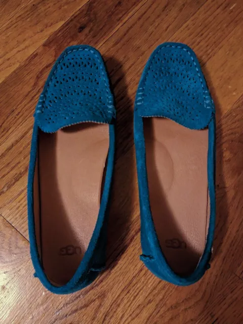 Ugg Brand Blue Turquoise Suede Leather Loafer Women's Shoe Size 7.5