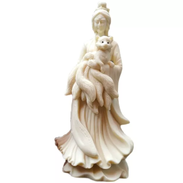 Tagua Nut Nine Tailed Fox Fairy Statue Marriage Love Feng Shui Decor Art Gifts