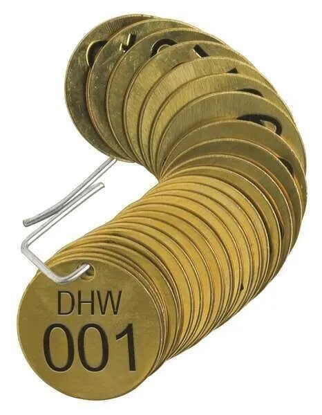 BRADY Number Tag, Brass, Series DHW 001-025, PK25 , 87180