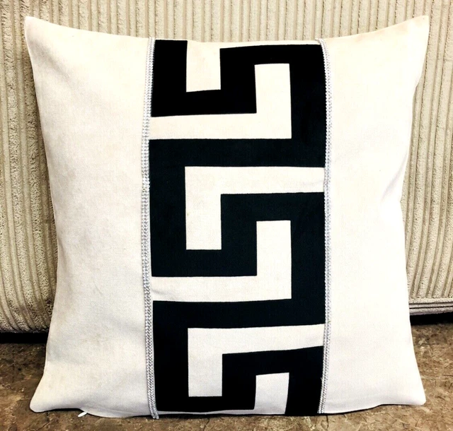 Bordo greco/chiavi avorio e cristallo nero pietre decorative cuscino da lancio