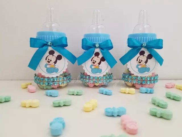 12 Baby Mickey Mouse Fillable Bottles Baby Shower Favors Prizes Boy Decorations