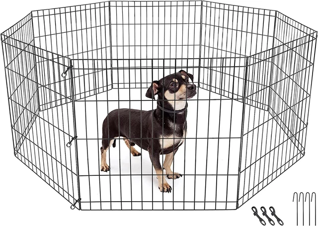 24-Inch Foldable Metal Dog Play Pen Puppy Exercise Playpen Indoor Outdoor Pet Fe
