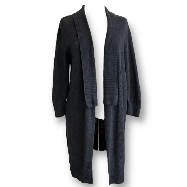 Eileen Fisher Charcoal Gray Cardigan Womens Sz L Cotton Knit Sweater Open Front