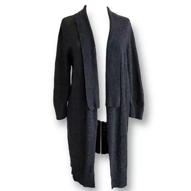 Eileen Fisher Womens Cardigan Sz L Charcoal Gray Cotton Knit Sweater Open Front