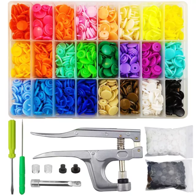 TmppDeco Plastic Snaps with Snap Pliers 460 Sets 24-Colors Snap Buttons for