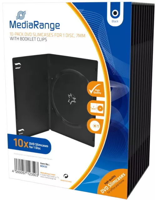 10 Mediarange DVD Hüllen Slim 1er Box 7 mm für je 1 BD / CD / DVD schwarz