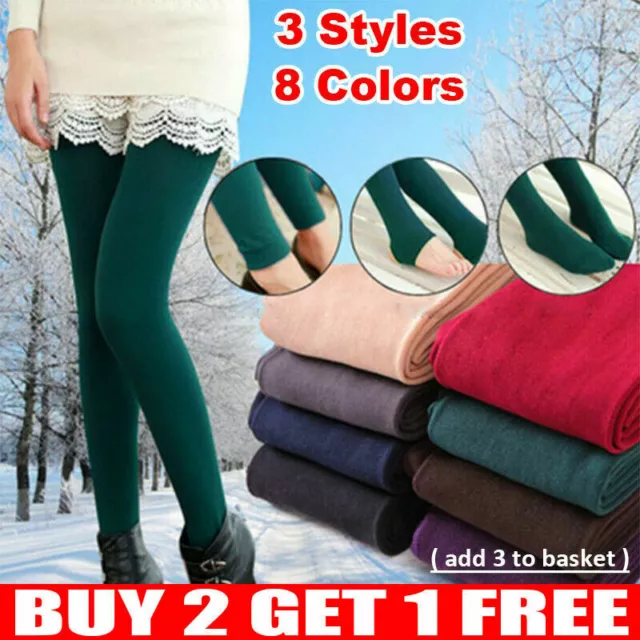 UK Ladies Women's Winter Warm Fleece Lined Thick Thermal Full Foot Tights Pants