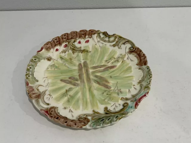 Antique European Majolica Pottery Asparagus Plate