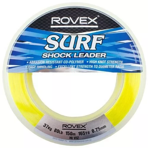 Rovex Surf Shock Leader 150m Spool Clear or Hi-Vis Yellow - All Breaking Strains