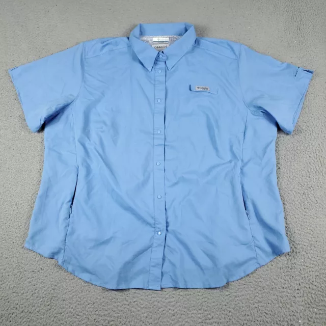 Columbia Shirt Womens Size 2X Blue PFG Vented Outdoors Button Short Sleeve *