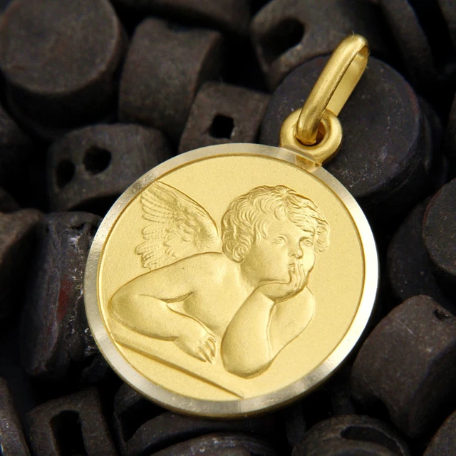 Nuovo Ciondolo Angelo Custode Vero Oro 333 Giallo 8 Carati Lucido Opaco