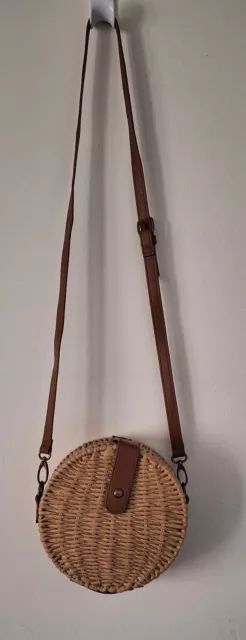 Boho Wicker Rattan Purse Bag Round Circle Crossbody Leather Strap Woven Straw