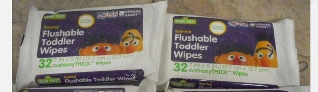 New 2 X 32 CT Sesame Street Scented Flushable Toddler Wipe Cushiony Thick Wipe