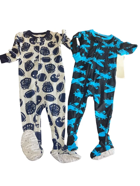 CARTER'S Lot of 2 Boys Size 12 Months Footed Pajamas Sports and Airplane Print