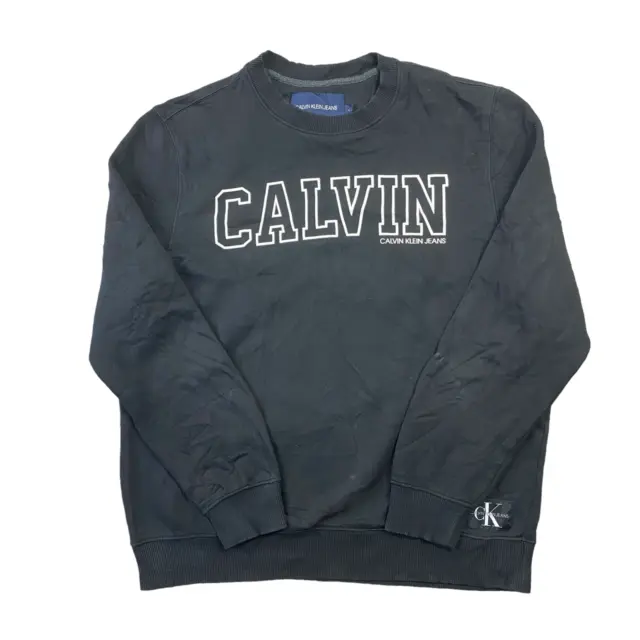 Felpa Calvin Klein Nera Grande Logo Collo Equipaggio Regolare Maglione Uomo Large
