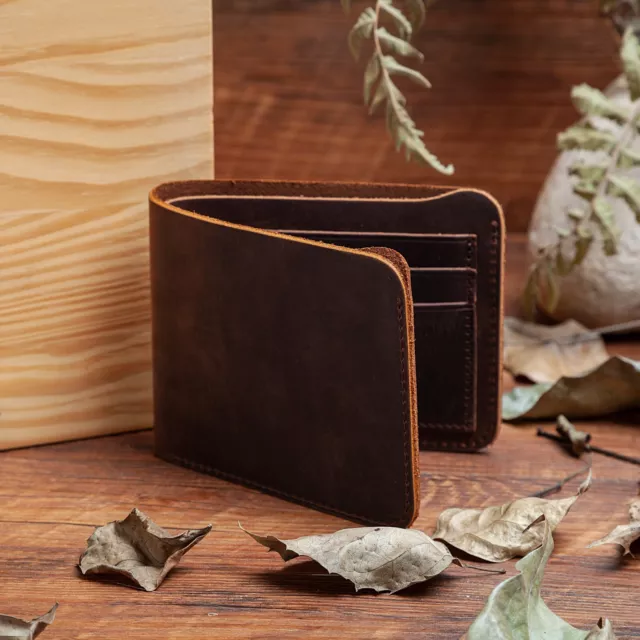 Genuine Leather Minimalist Bifold Wallets For Men RFID Blocking Slim Mens Wallet