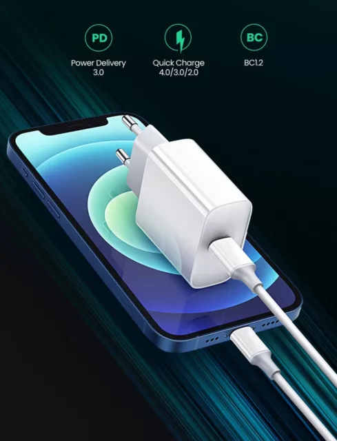 Chargeur Cable USB-C + Adaptateur 20W Rapide Pour iPhone 13/12/11/XR/Xs/Max/8/7