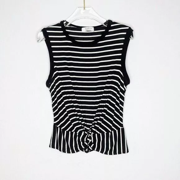 Bailey 44 Black White Sleeveless Striped Top Twist Front Ribbed Size M