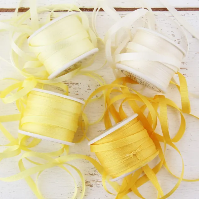 Juego de cintas de seda Threadart de 4 mm - tonos amarillos - colección de 4 carretes - carretes de 10 M