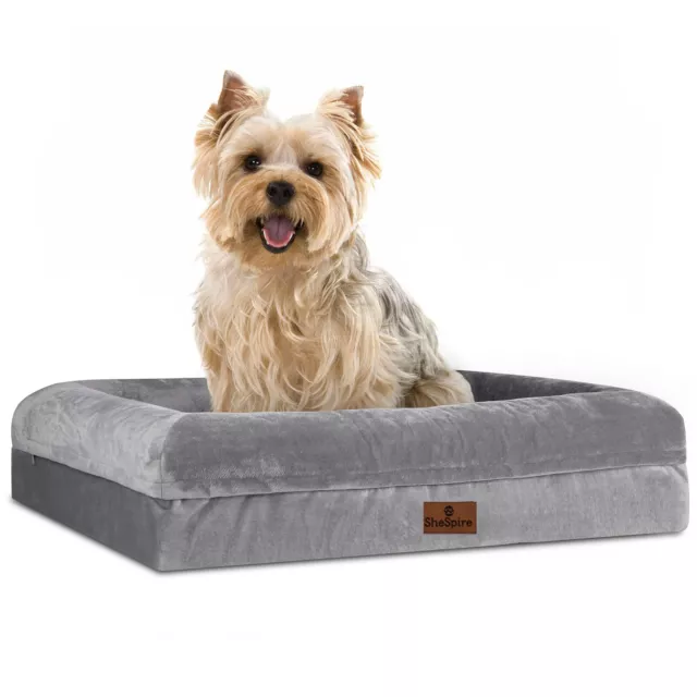 SheSpire Dark Gray Orthopedic Memory Foam Dog Bed High Bolster Medium Pet Sofa