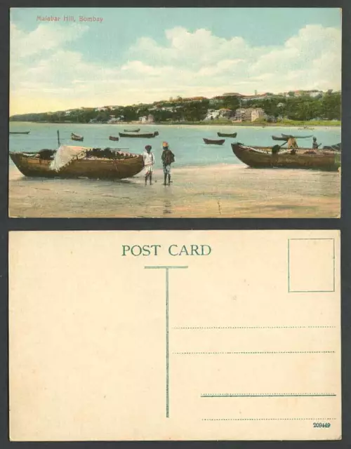 India Old Colour Postcard Malabar Hill, Bombay, Fishing Boats Harbour, Fishermen