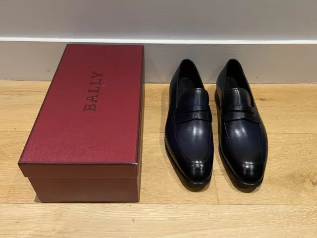 Bally Limao Mens Black Navy Calf Leather Penny Loafers Shoes UK 10 EU 44 £750