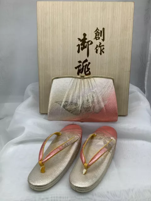 Japanese Kimono sandal Geta Geisha ZORI BAG embroidery 9.2inch Free Paulownia