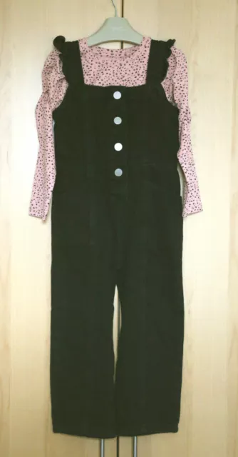 Next Girls Charcoal Grey Dungarees  & Pink Spot Top Age 4 Years BNWT