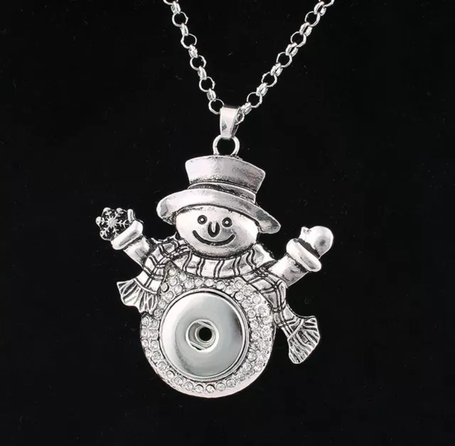 3D Crystal Snowman Charm Drill Key Pendant Necklace Fit 18mm Chunk Snap Button