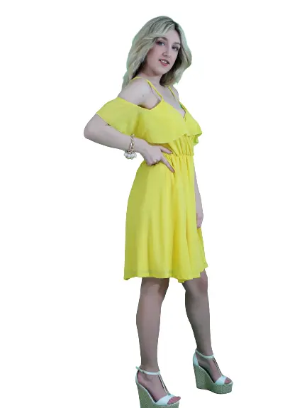 Abito donna elegante taglia 46 giallo in chiffon woman’s dress estivo