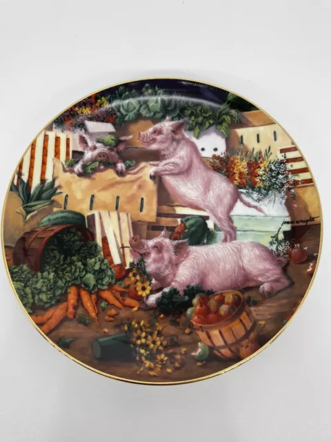 PIGGING OUT Danbury Mint Collectors Plate PIGS IN BLOOM Series by Joan Wright