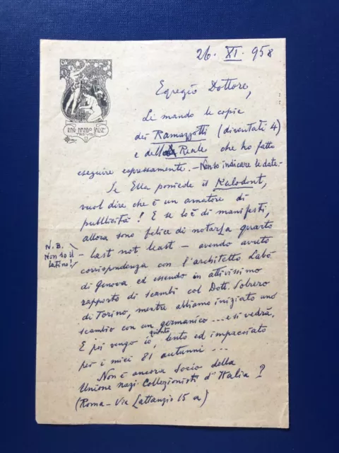 Ferdinando "Nando" Salce | Lettera Manoscritta con Autografo | Treviso 1958