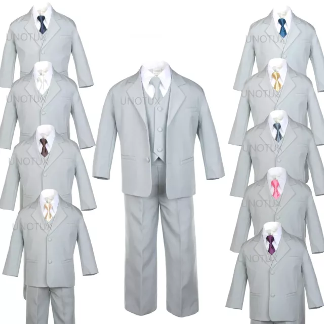 6pc Baby TODDLER KID TEEN WEDDING PROM PARTY FORMAL TUXEDO BOY SUIT GRAY sz S-20
