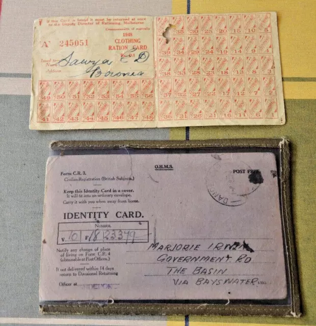 Ww2 Australian Identity Card Marjorie Irwin 1942-5 Original Holder #11
