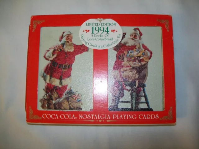 Vintage 1994 Coca-Cola Nostalgia Playing Cards 2 Decks in Collectible Santa Tin